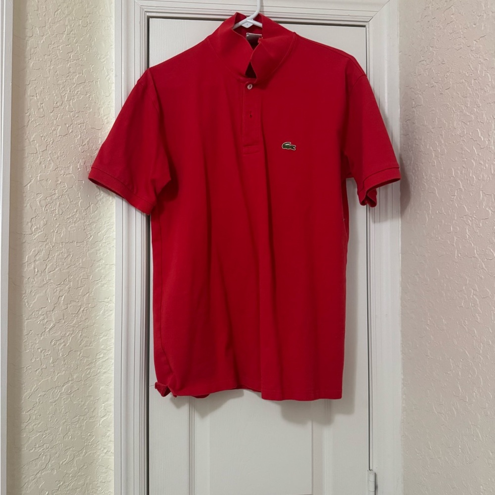 Lacoste Men's Bright Red Short-Sleeve Polo with Croc Logo